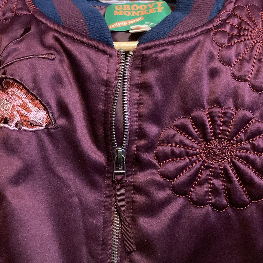 Max Studio Groovy Monkey Embroidered Bomber Jacket Sz Med - Picture 8 of 15